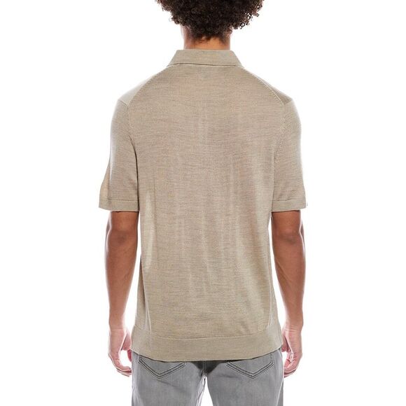 Ted Baker Mens  Intarsia Wool-Blend Sweater Polo Shirt, Tan - Picture 2 of 3